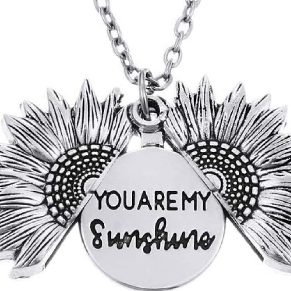 YOU ARE MY SUNSHINE SUNFLOWER NECKLACE LOCKET HIDDEN MESSASSAGE